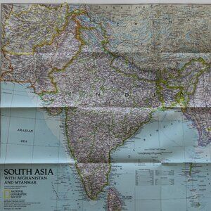 Vintage dual sided National Geographic "Map of South Asia with Afghanistan and M